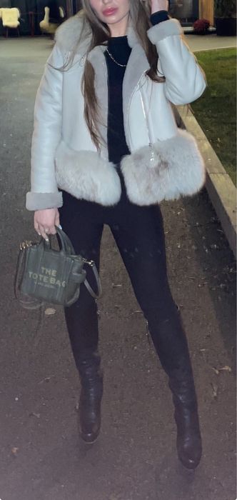 Дубленка авиатор из овчины с отделкой из меха песца S