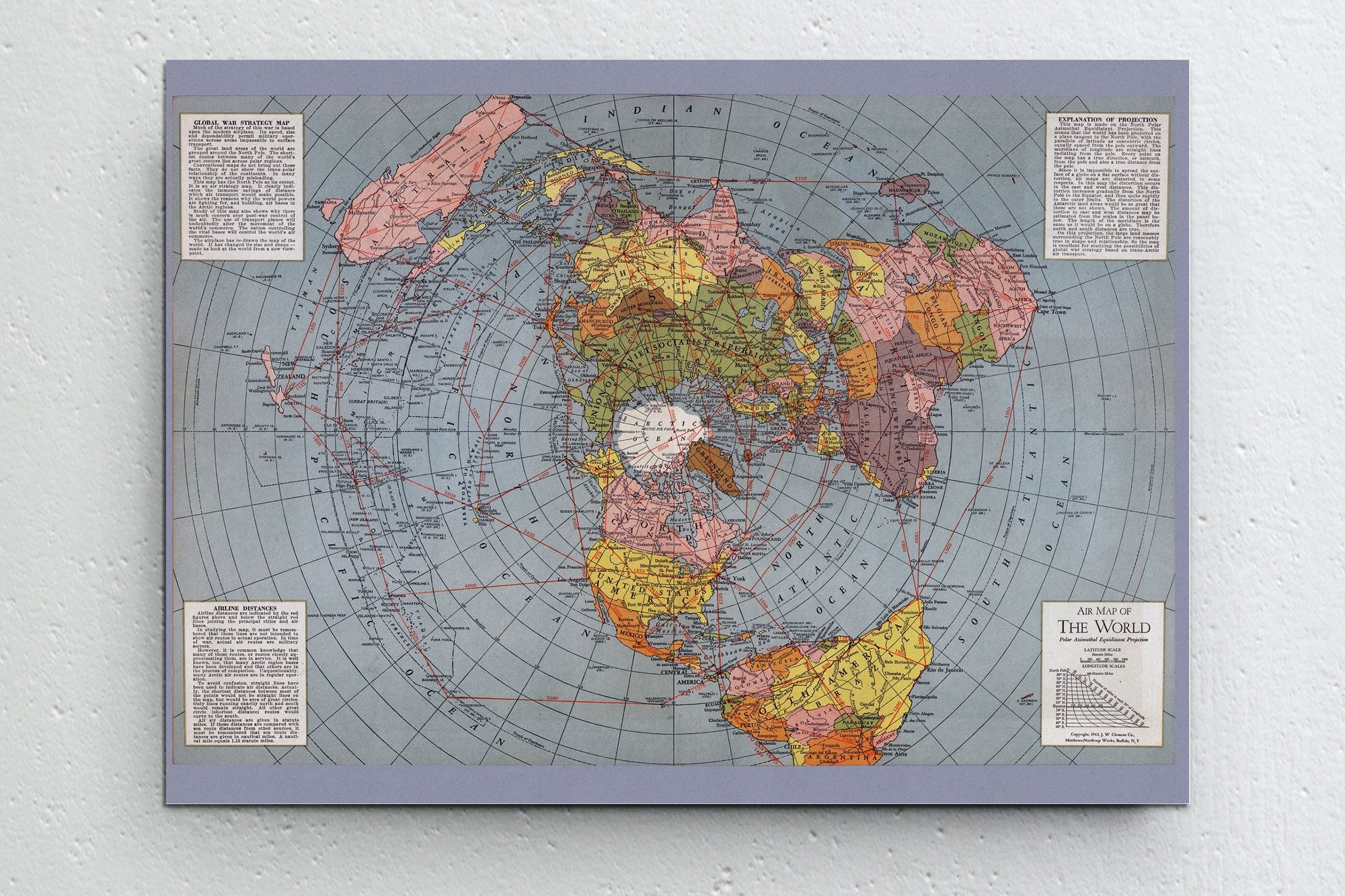 Mapa płaskiej ziemi - AirMap Polar Azimuthal Projection 100x70