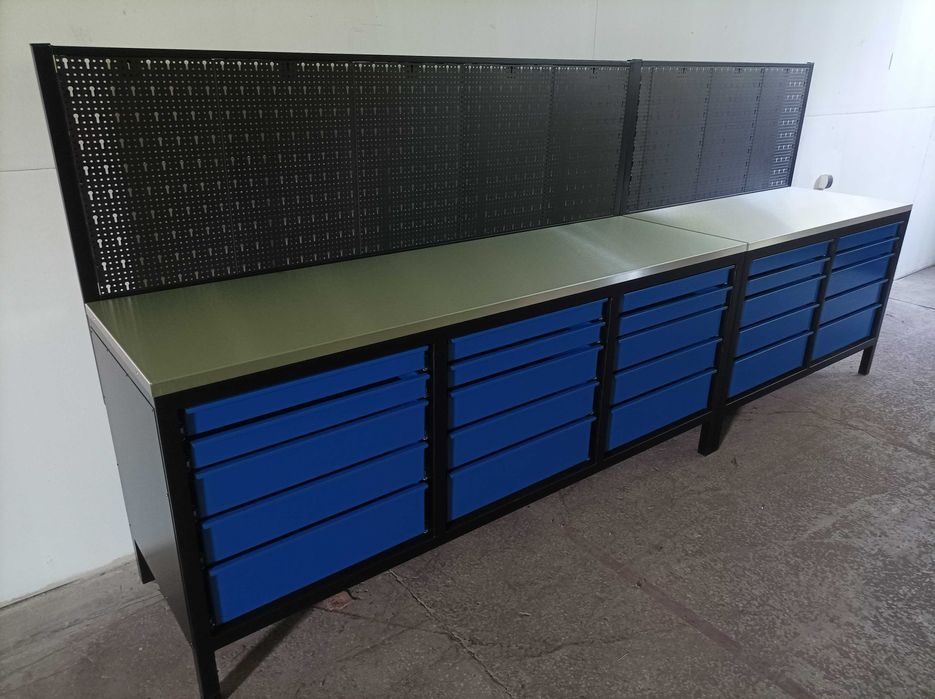 Stół warsztatowy spawany ciężki 300cm z 15 szufladami