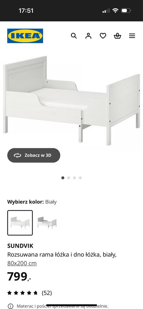 Lóżko Ikea Sundvik 80x200 z regulacja dlugosci