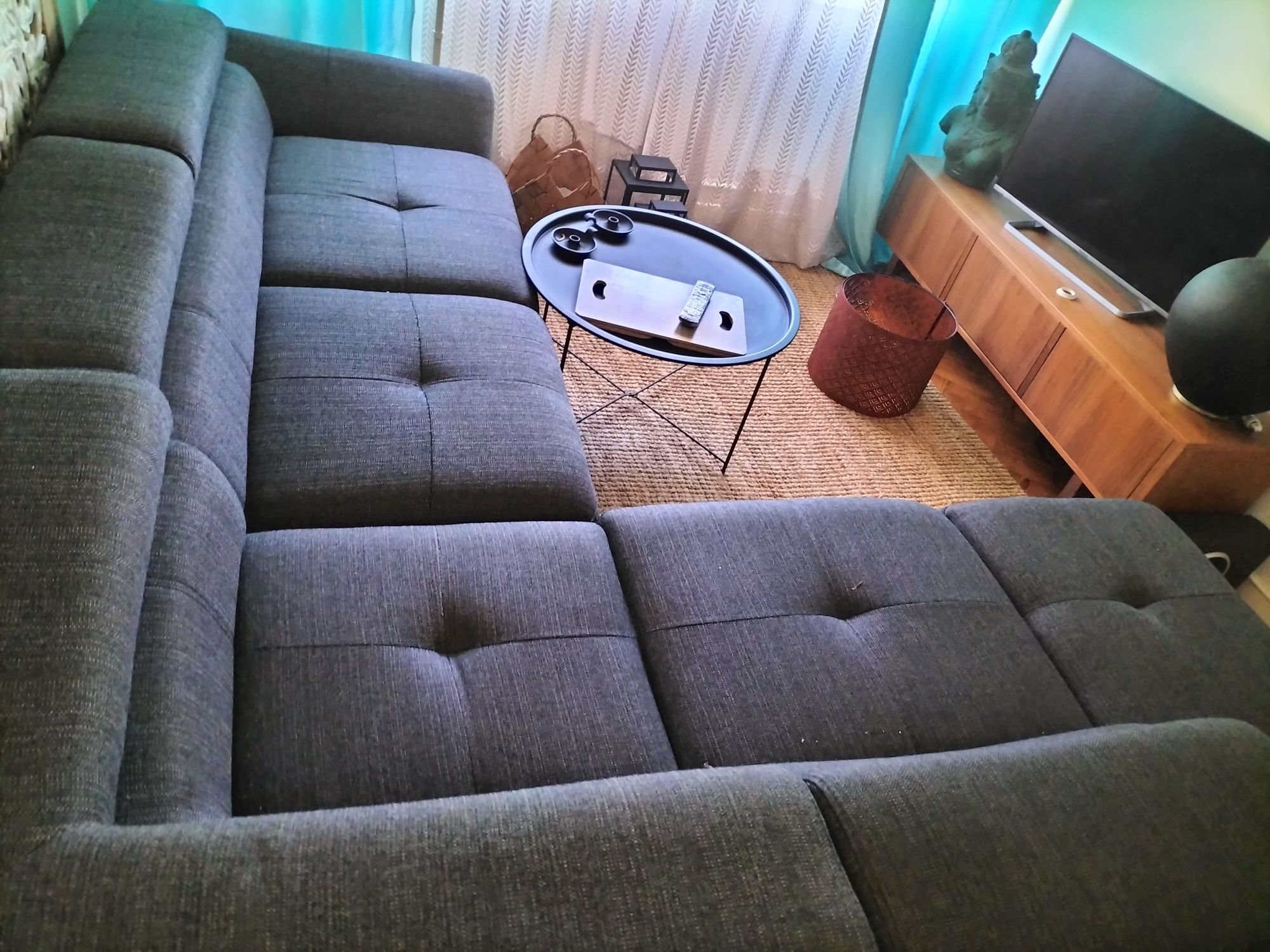 Sofá de canto ou chaise longue tecido castanho