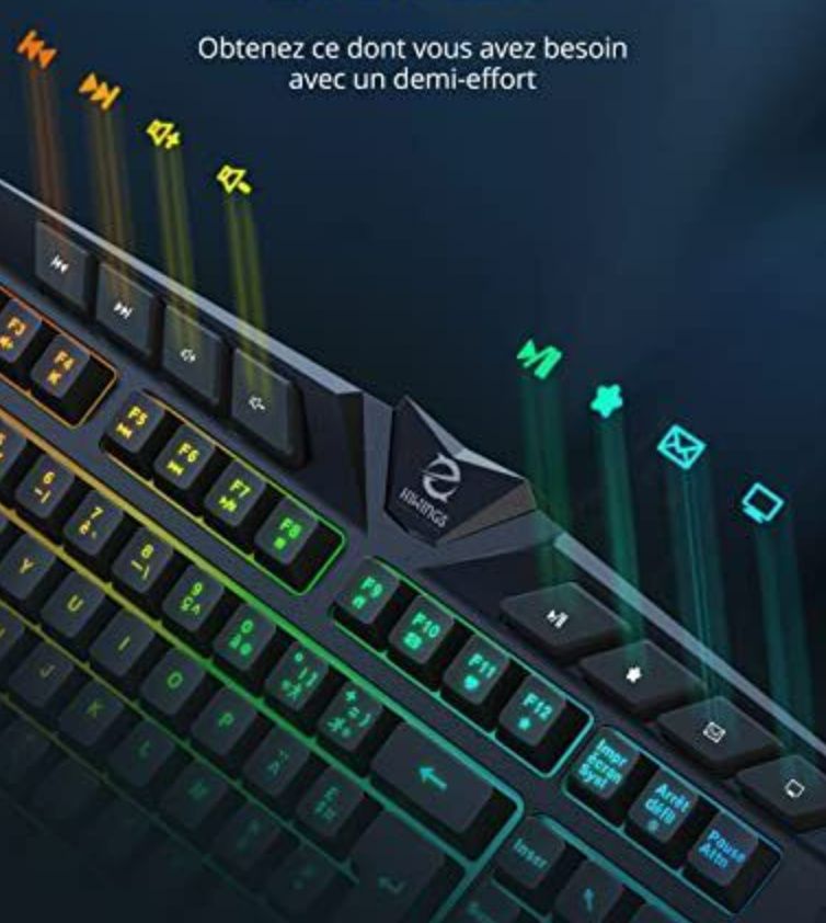 Klawiatura do gier AZERTY Francuski Multimedialna dioda LED + mysz USB