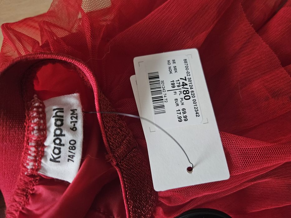 Zestaw walentynki kappahl tiulowa spodnica opaska czerwona 74/80