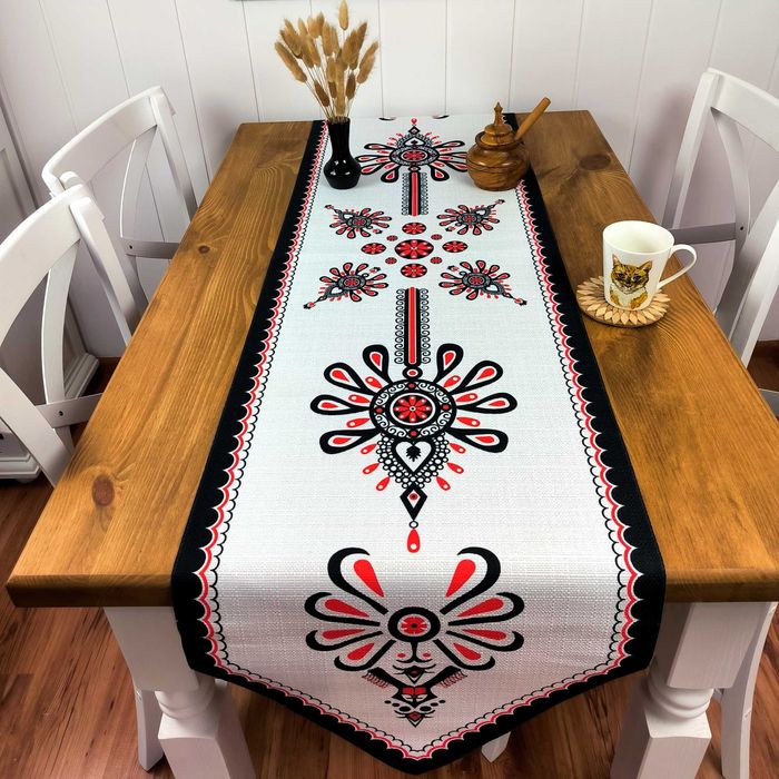 Folkowy Bieżnik na Stół 190x47 cm – Polski Produkt, Laserowy Nadruk