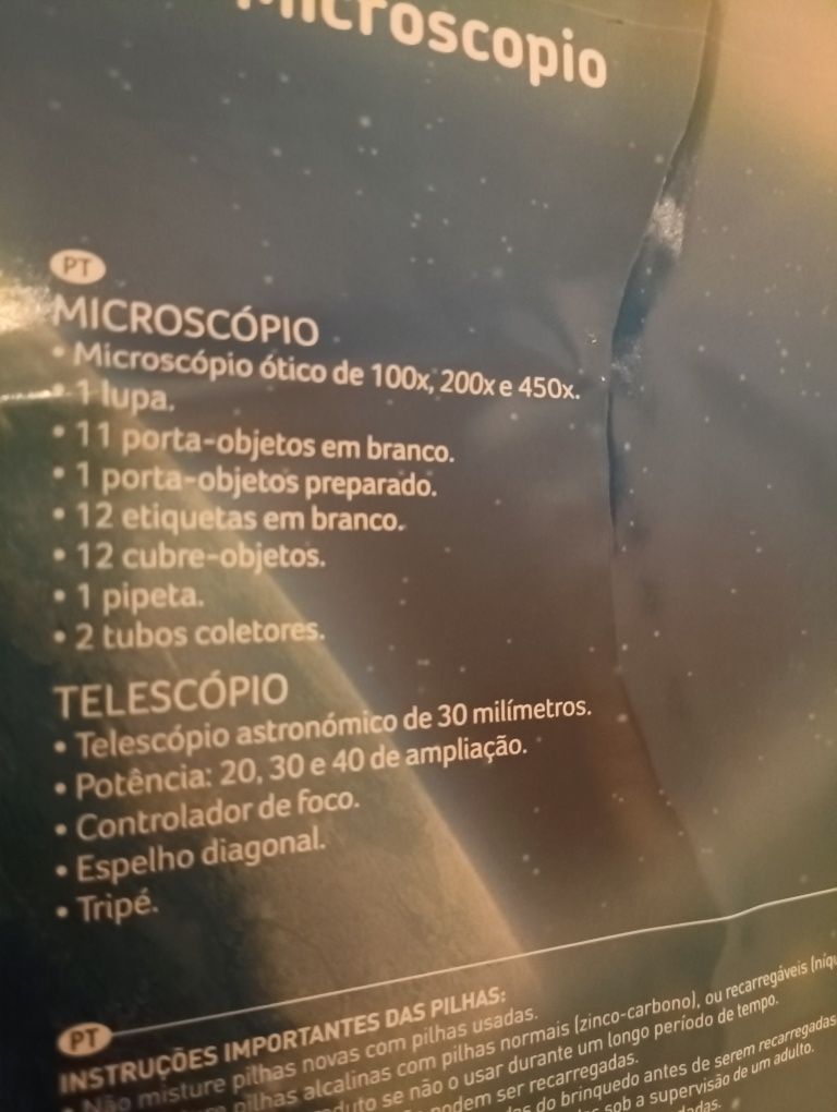 Telescópio + Microscópio. Maleta com lentes, tripé e acessórios