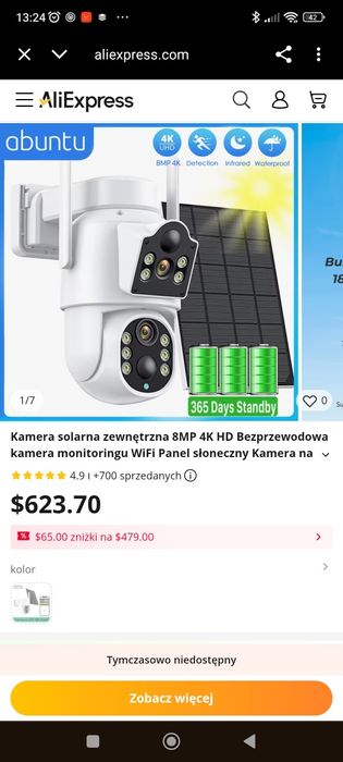 Bezprzewodowa kamera solarna Wi-Fi 8 MP 4K, zewnętrzna