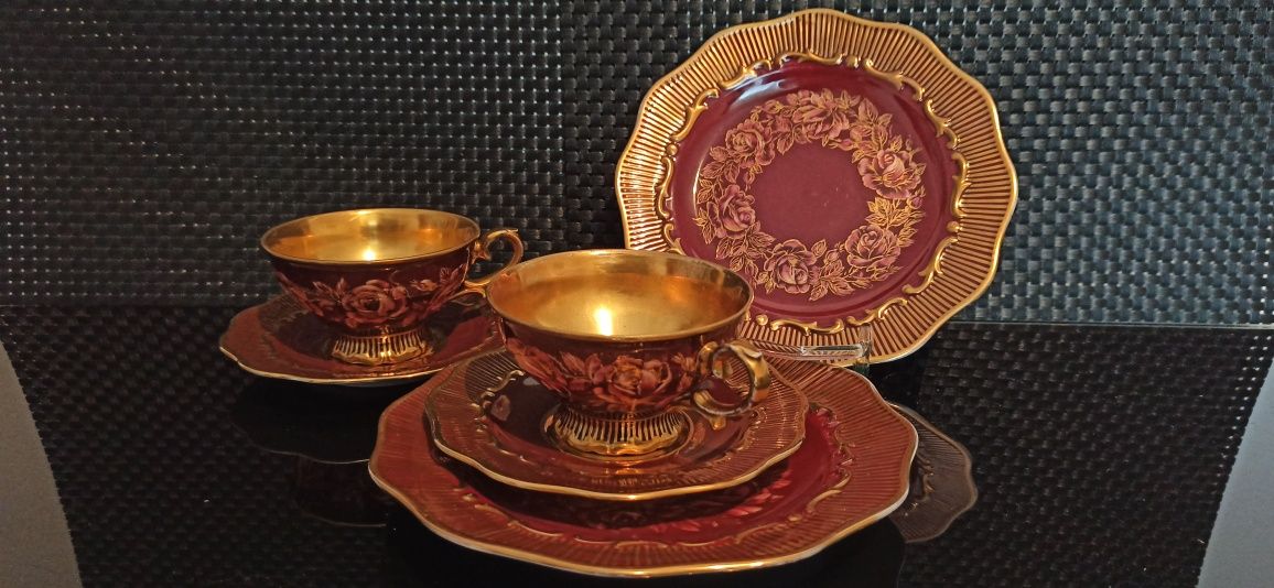 Porcelana malowana ręcznie TRIO złocone Przepiękne