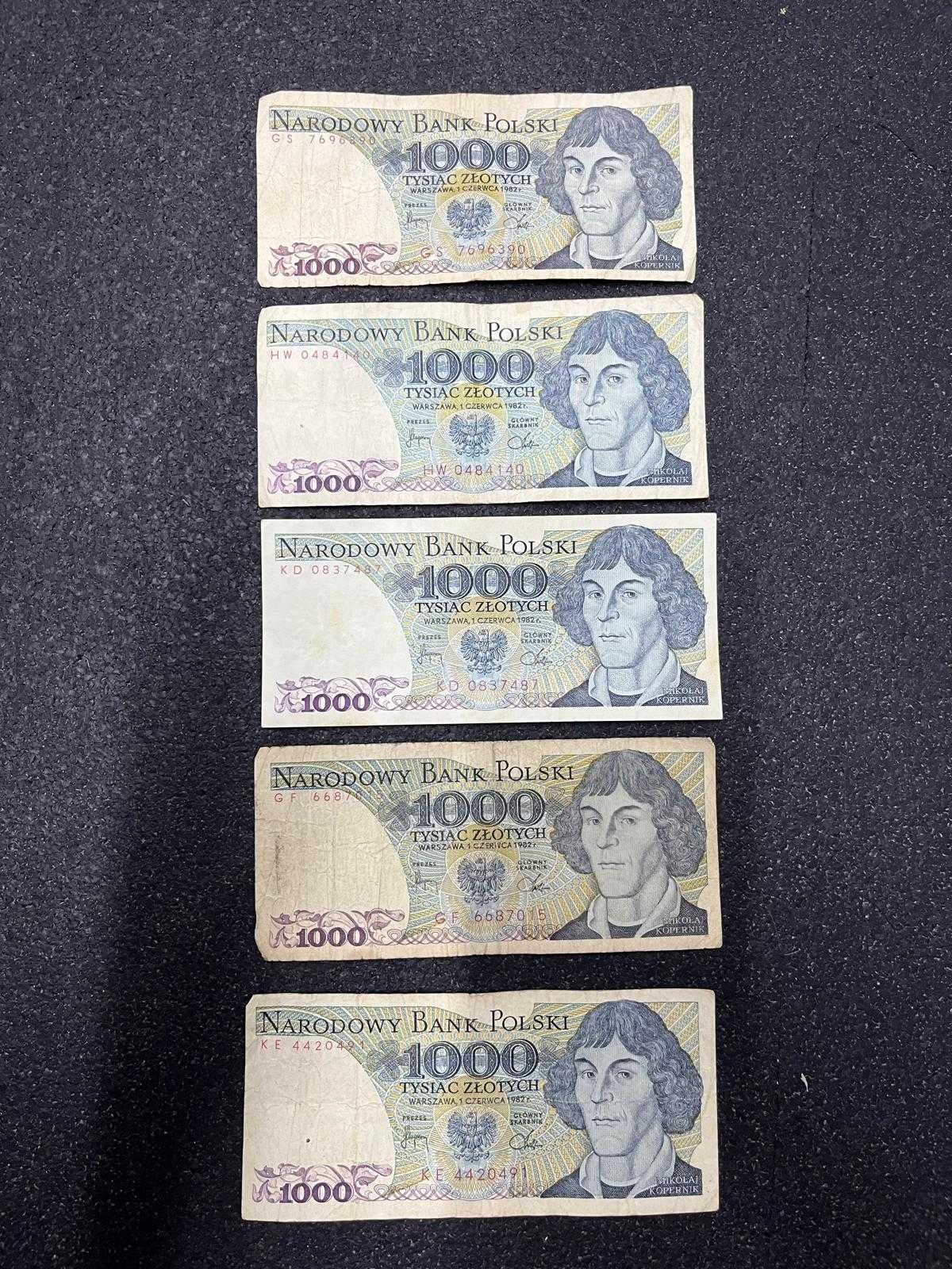 Banknoty 1000 zł 1982 rok - seria GS,HW,KD,GF,KE