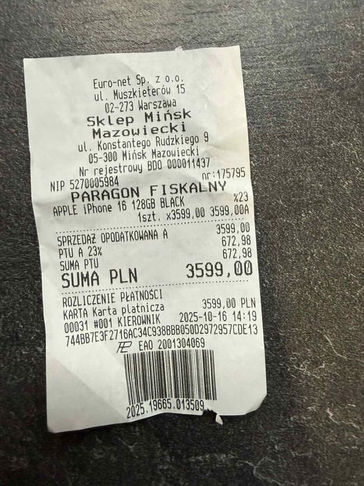 Iphone 16 128gb (nowy, zaplombowany, dowod zakupu, nieaktywowany)