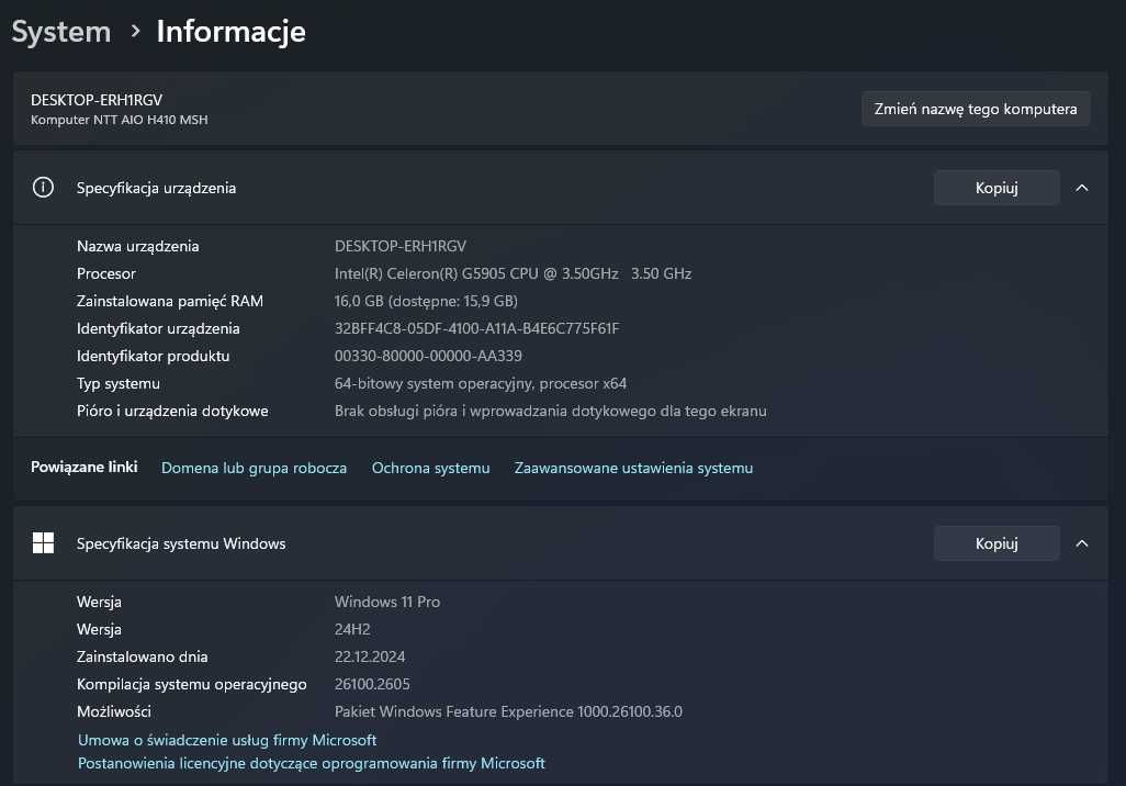 Komputer All in One NTT L20 21,5" Intel Celeron G5905 16GB RAM