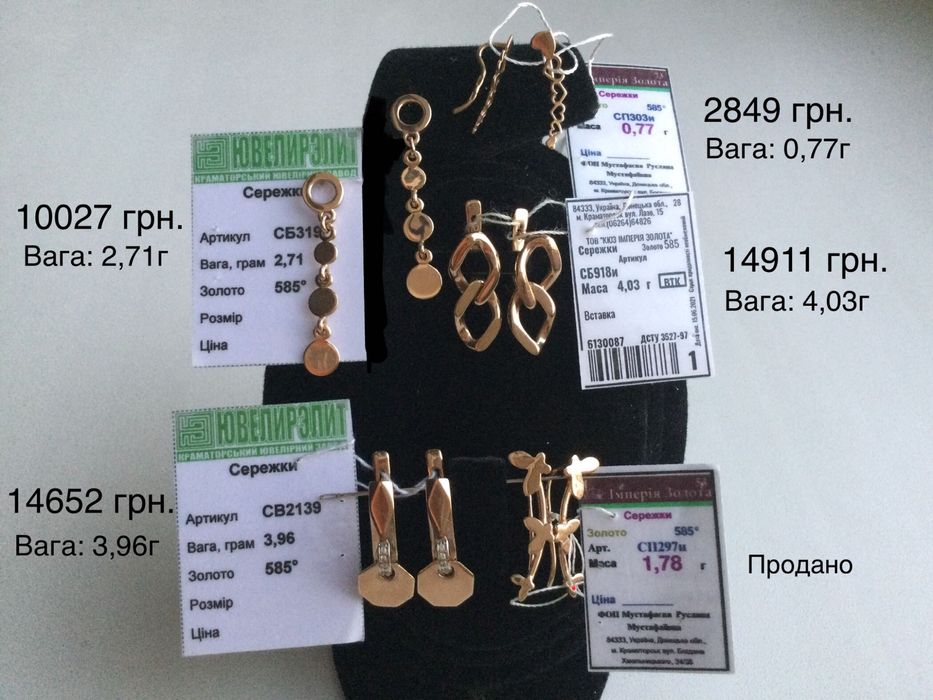 Серьги. Золото 585 пробы. Новые.