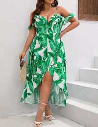 Piękna sukienka 4xl zielone liście