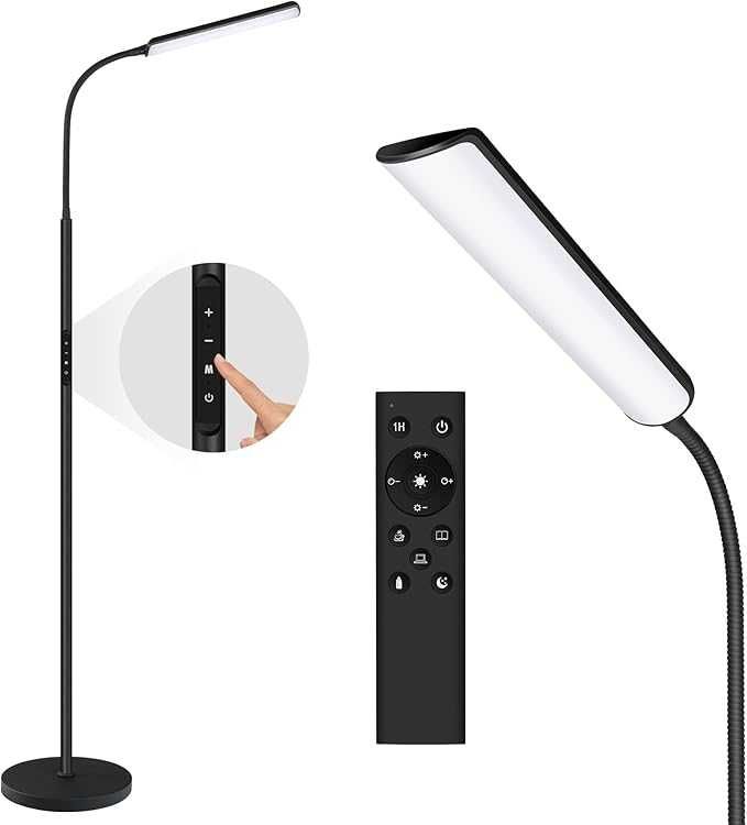 Lampa podłogowa LED 15 W–czarna, od 2700 do 6500K, pilot+dotyk, timer