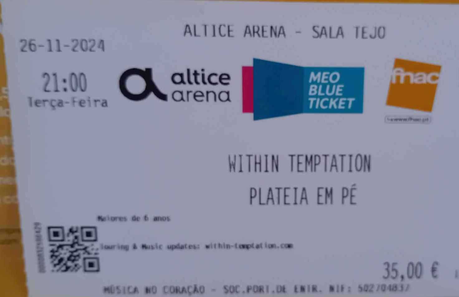 Bilhete concerto Within Temptation - Altice arena (26/11/24)