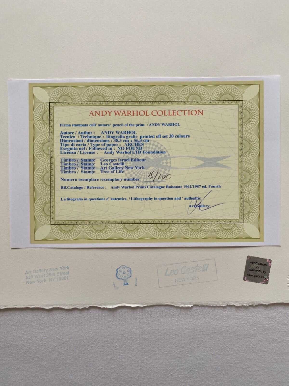 Andy Warhol "MB EDITION "Leo Castelli Certyfikat NYC