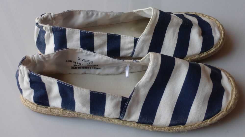 Espadryle H&M marynarskie pasy biało-granatow 38 39 baleriny balerinki