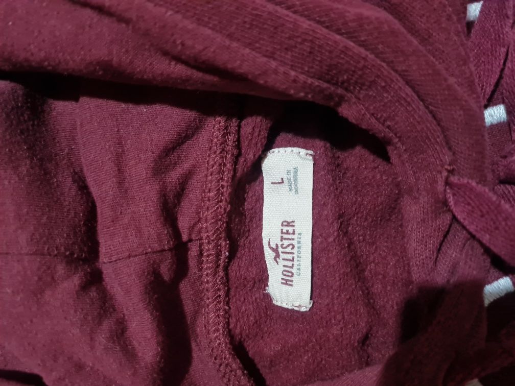 Hollister bluza z kapturem r L M bordowa z kapturem kangurka duże logo