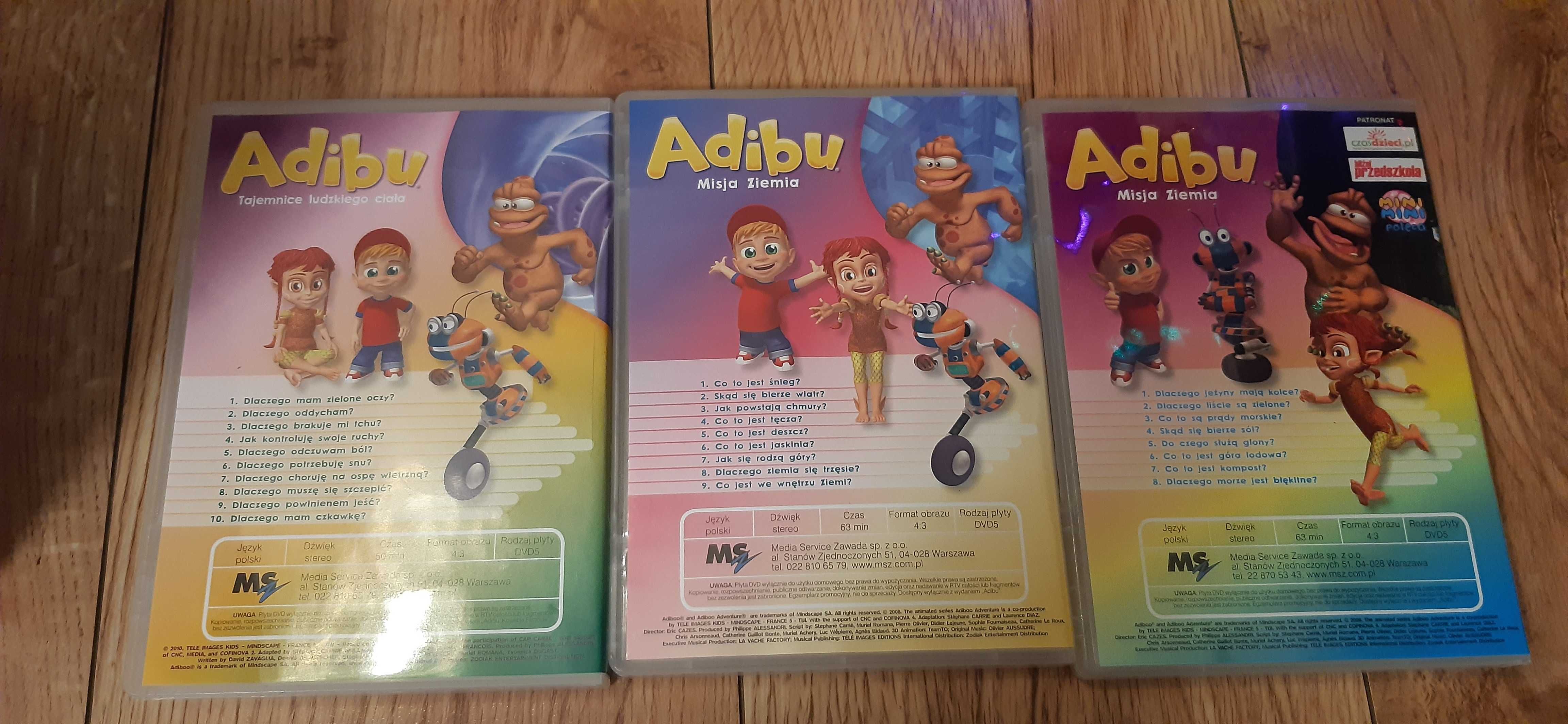 3 bajki edukacyjne dla dzieci Adibu dvd zestaw