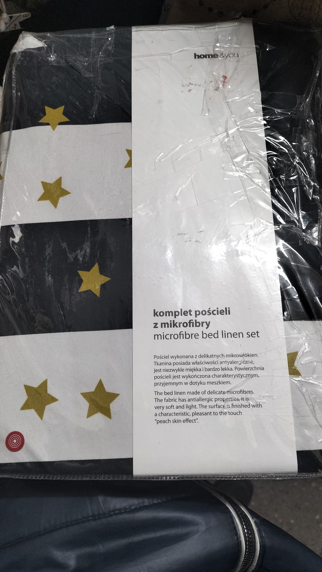 Pościel z mikrofibry w czarno-białe pasy i żólte gwiazdki,200x220,2 po