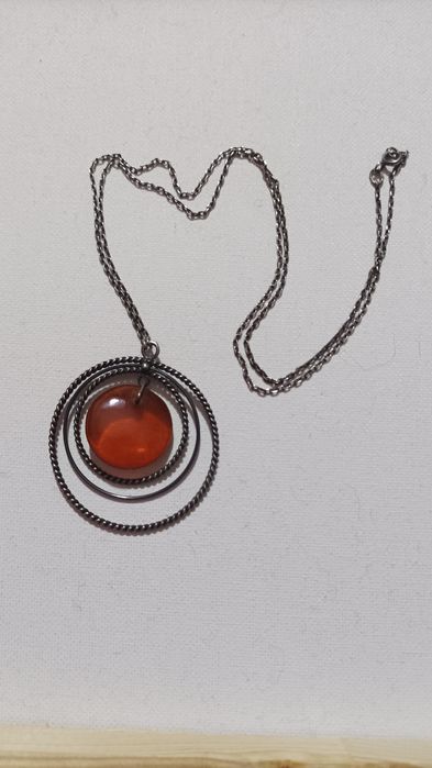 Срібне кольє підвіс з янтарем вінтаж