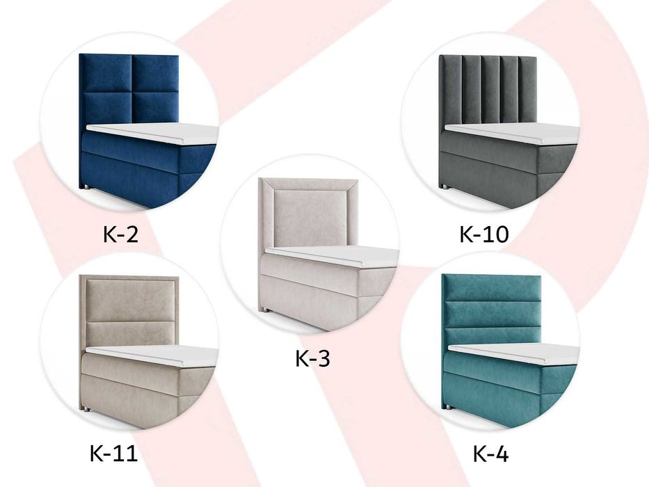 Łóżko KONTYNENTALNE SINGIEL z pojemnikiem 70x200 80x200 90x200 100x200