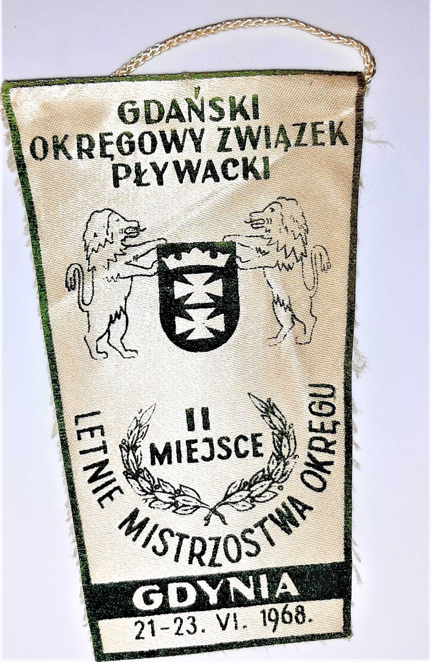 Proporczyk Mistrzostwa Pływackie Gdańsk Gdynia Herb II miejsce