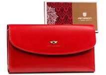 Portfel Damski PETERSON Duży SKÓRZANY Klasyczny Poziomy Elegancki RED