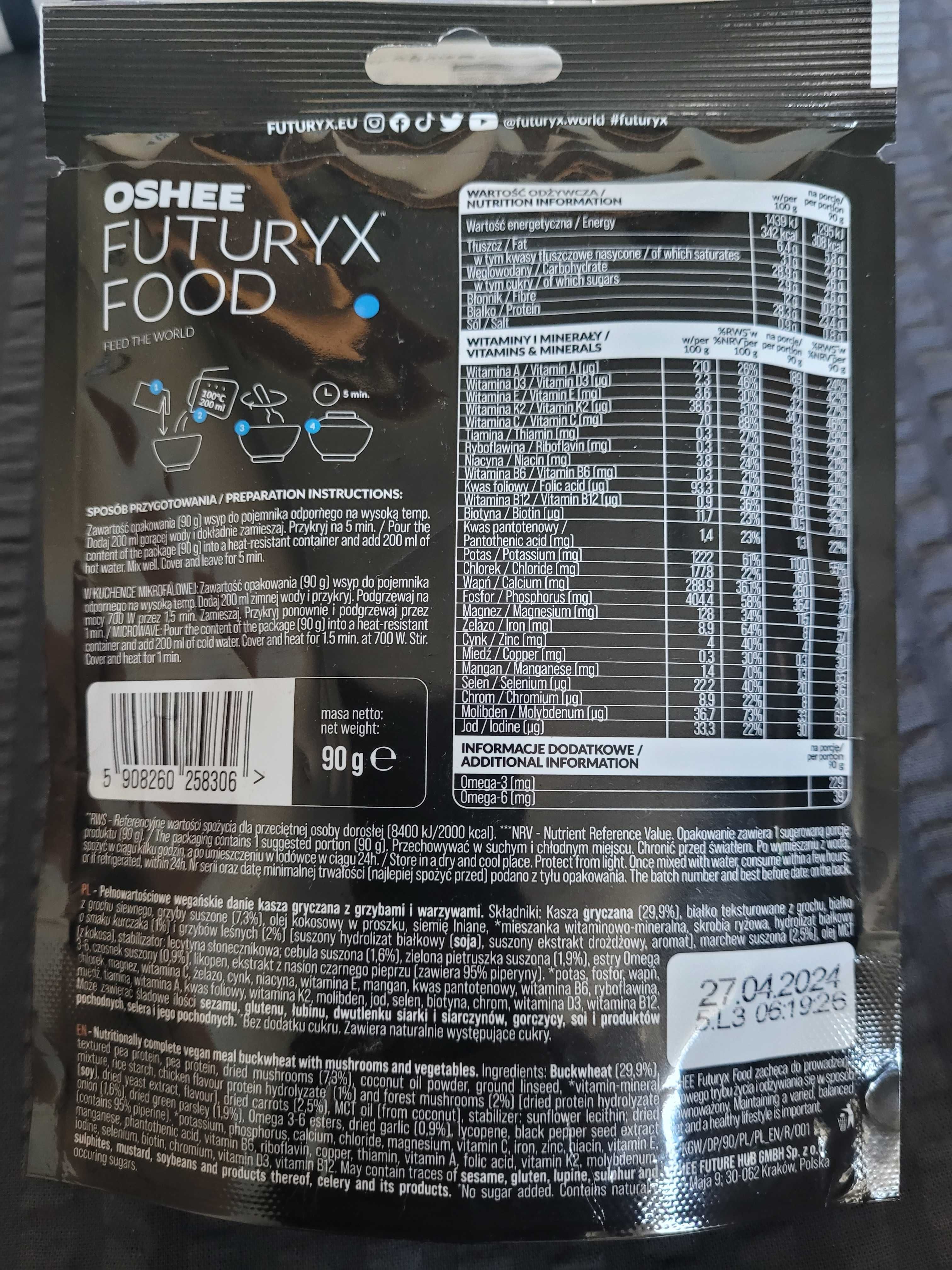 Oshee futuryx food 3 różne porcje po 90 g.