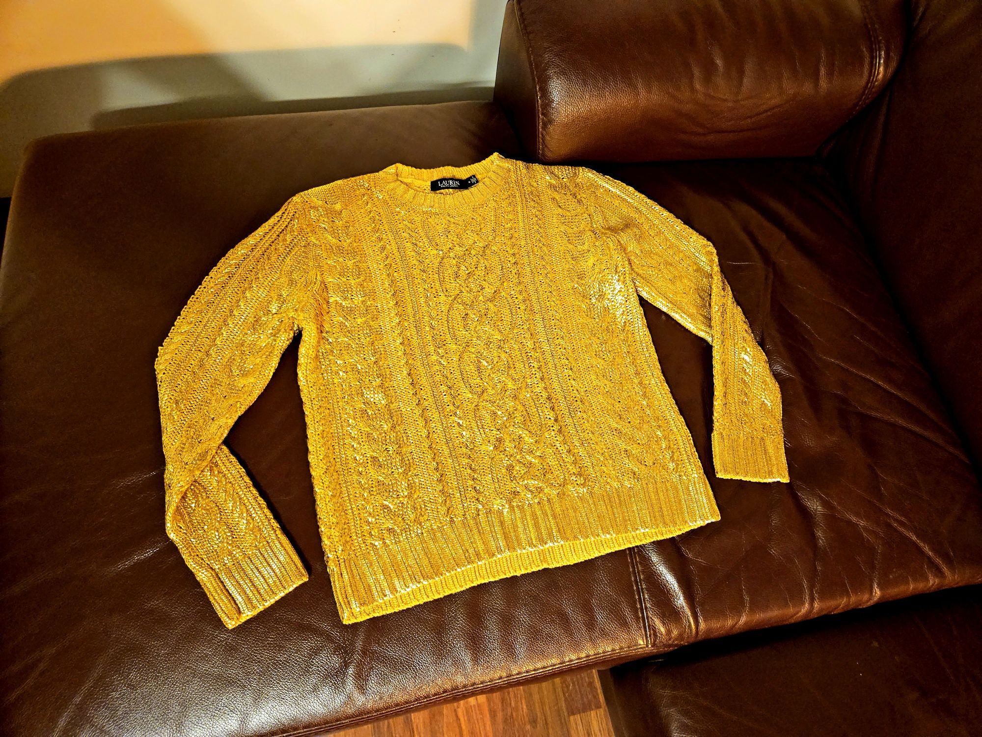 Sweter Ralph Lauren Damski M r. 165/92A złoty połysk bawełna + viscosa