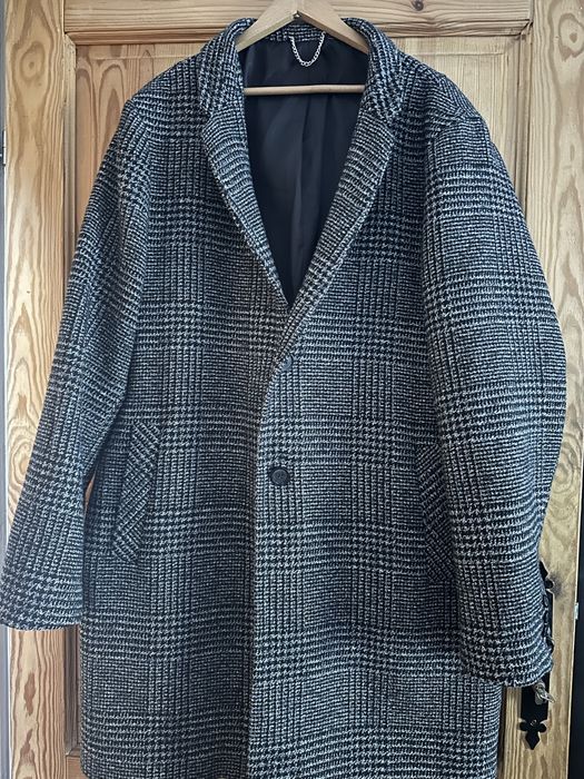 Reservd. Męski długi płaszcz w krate. Roz XXL