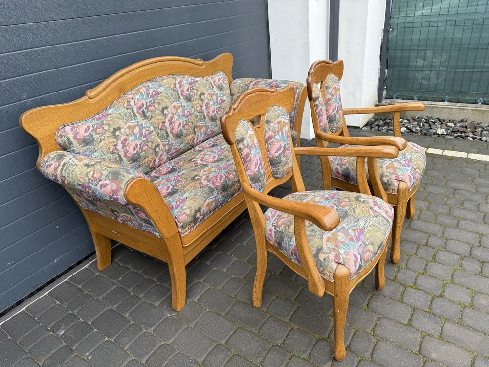 Sofa ławka + krzesla z podlokietnikami zestaw kompket