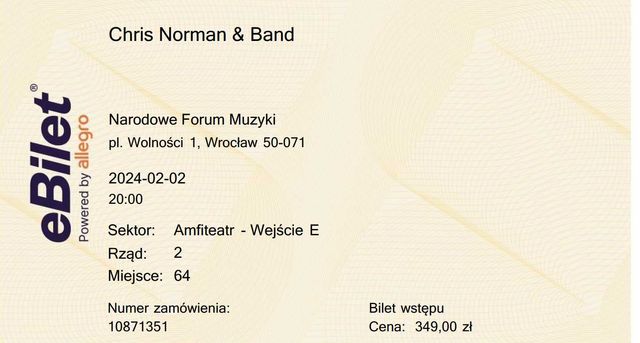 Bilety na koncert Chris Norman Wroclaw 2 luty