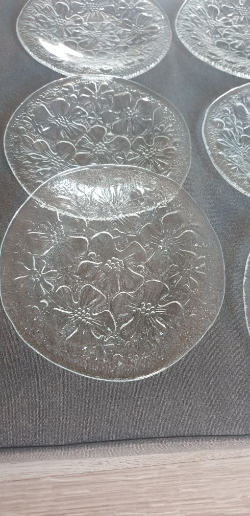 Talerze kryształ antyk PRL caly zestaw 6 szt kolekcja anemony