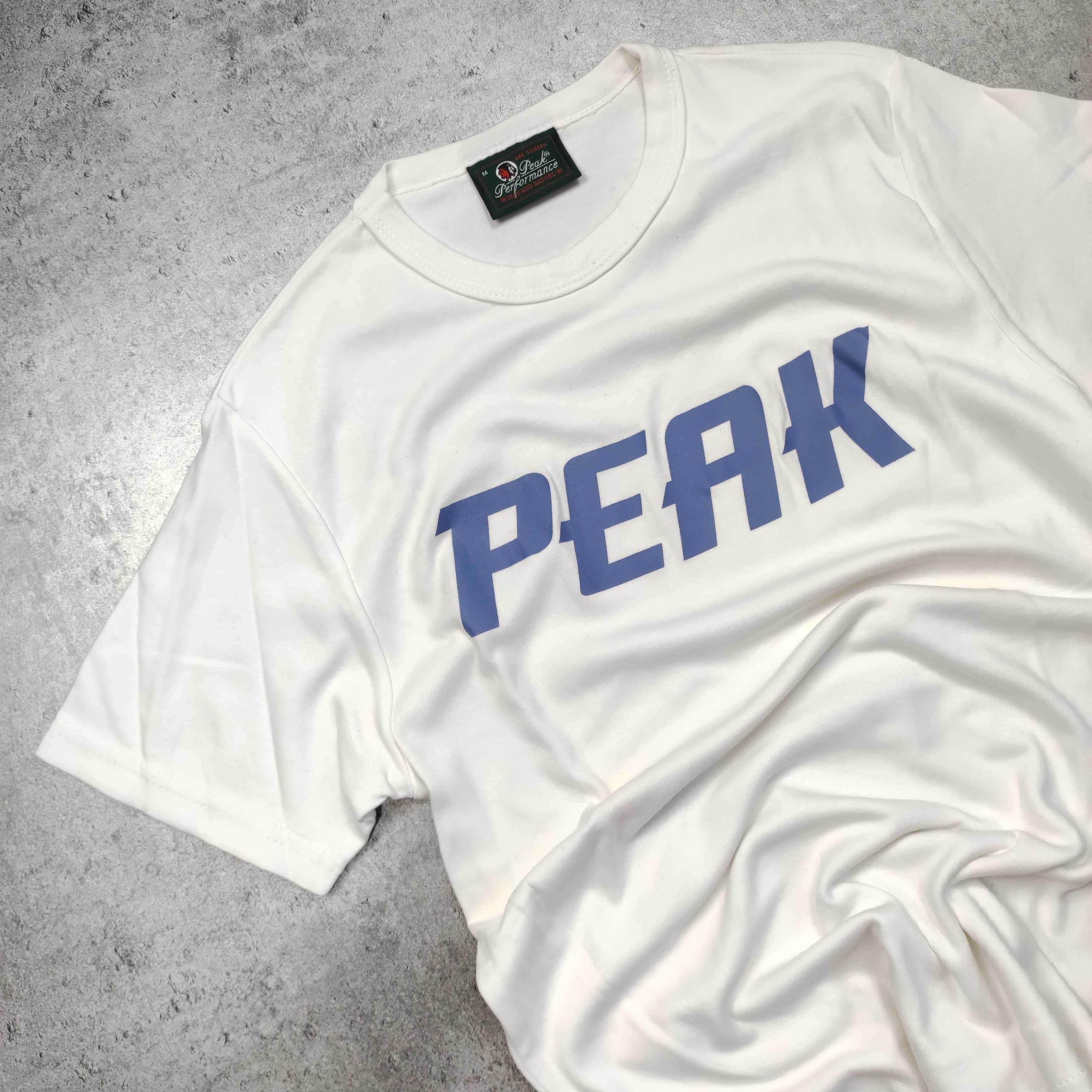 MĘSKA Koszulka PEAK Performance Biała Klasyczna Trekking Duże Logo