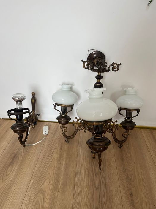 Żyrandol PRL mosiężny Vintage