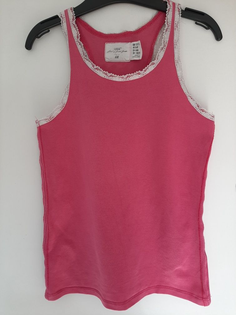 Różowy T-shirt, koszulka, bluzka 122/128, H&M