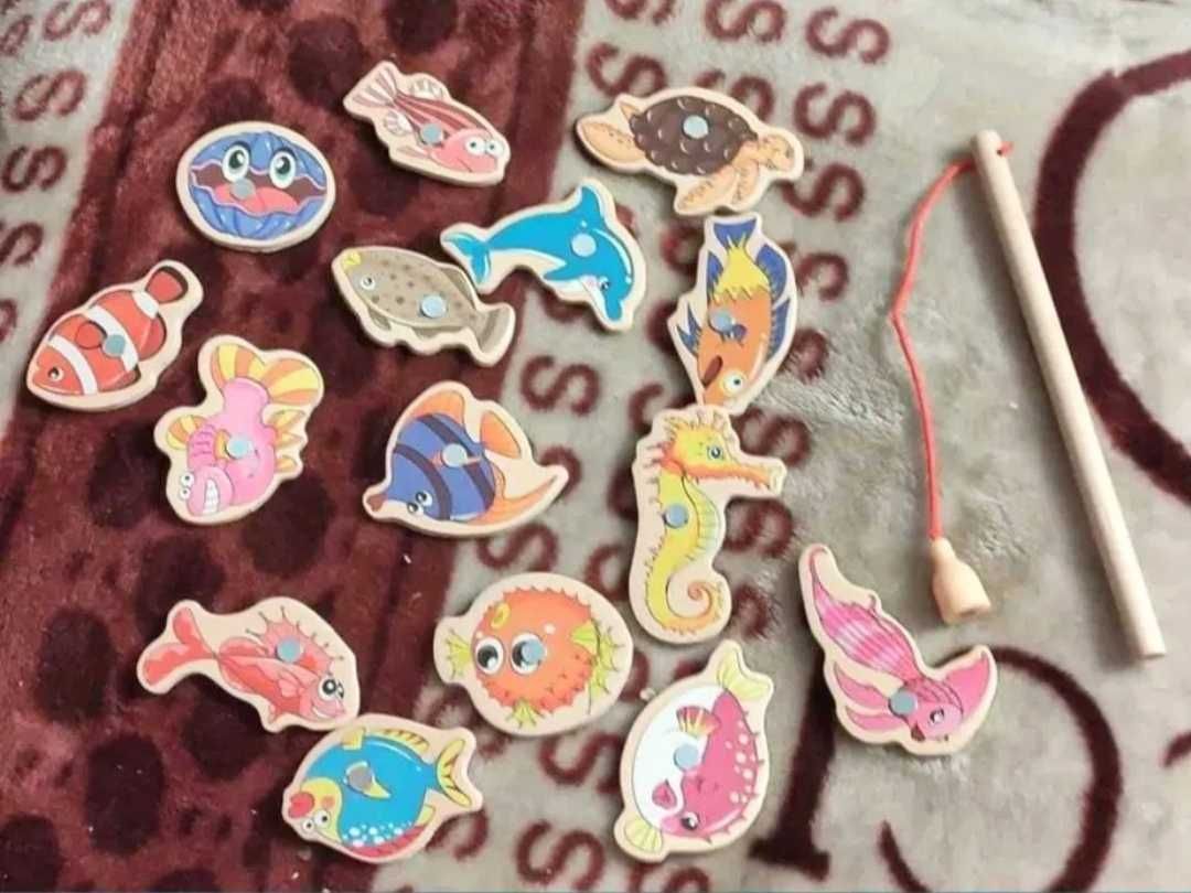 Деревянная игра рыбалка на магнитах с рыбками и удочкой