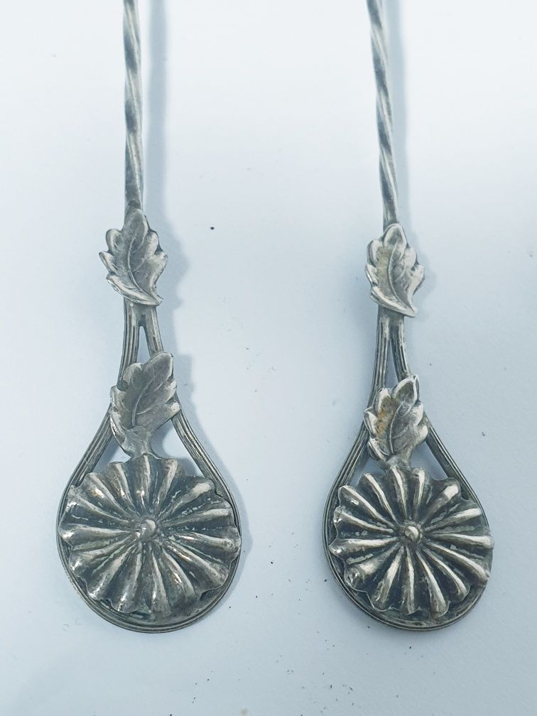 Conjunto de 2 lindas colheres de açúcar Arte Nova em prata portuguesa