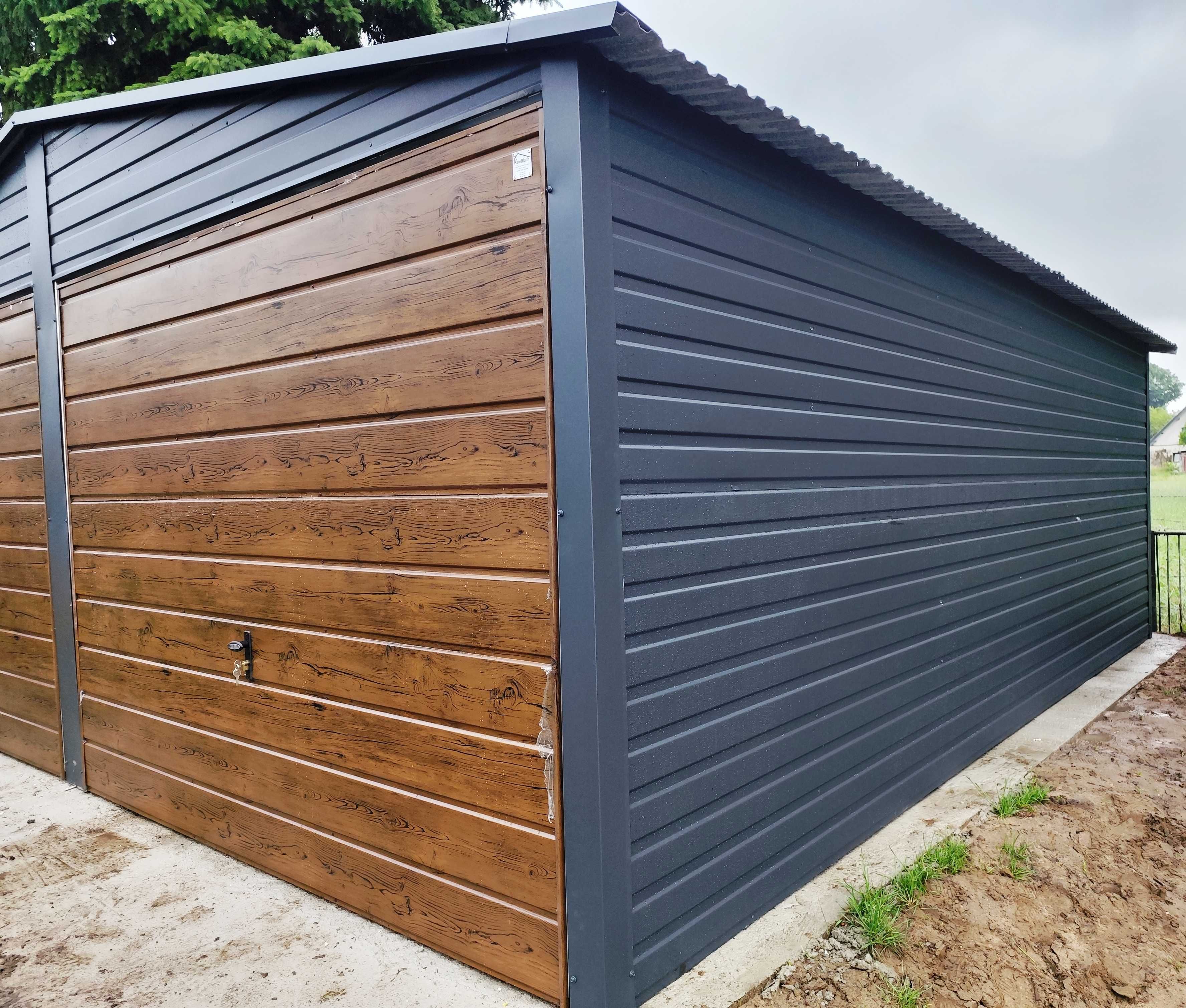 Promocja! Garaż Blaszany 6x5 Grafit + Orzech