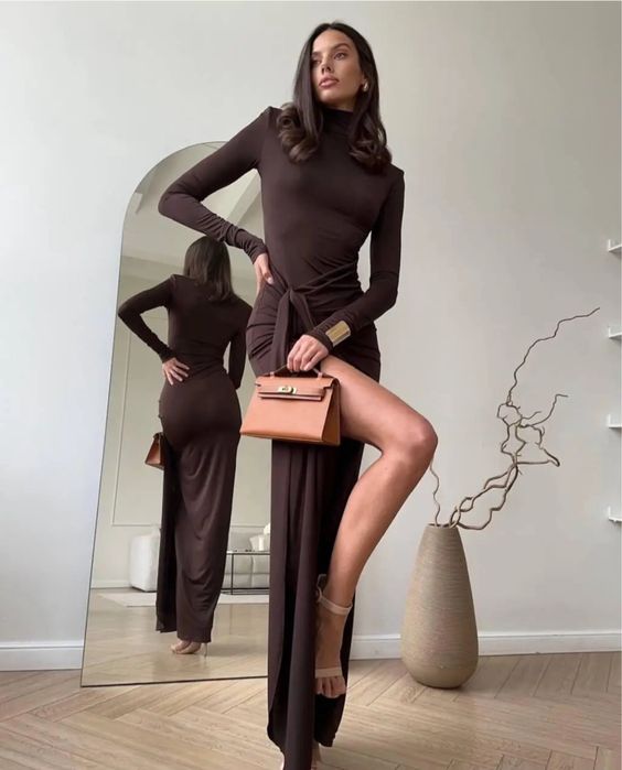 Вечірня максі сукня шоколад S