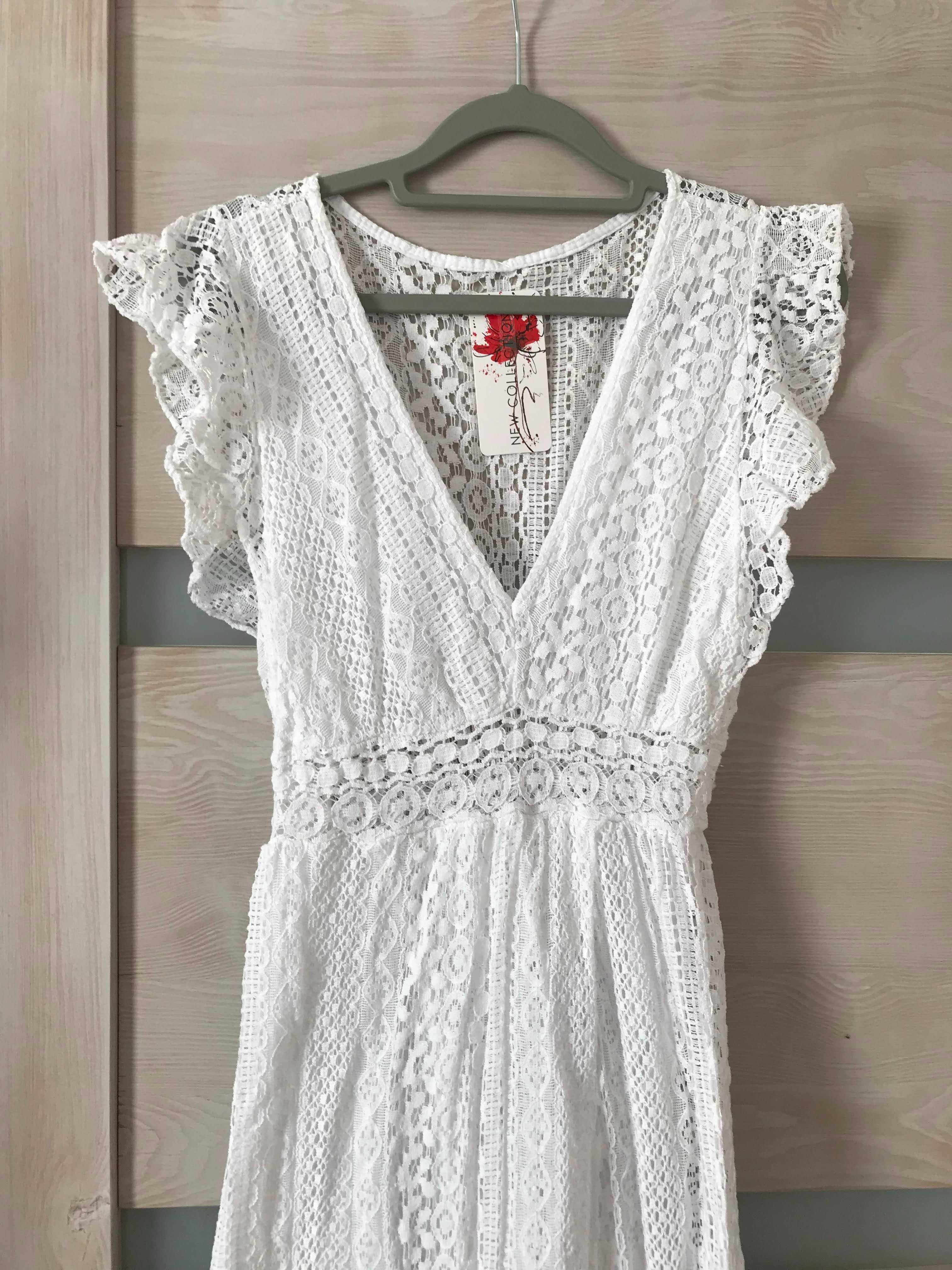 Nowa biała koronkowa sukienka na lato rozmiar uniwersalny