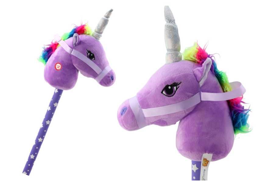 Pluszowa Głowa Jednorożca Na Kiju Hobby Horse Jednorożec Fioletowy