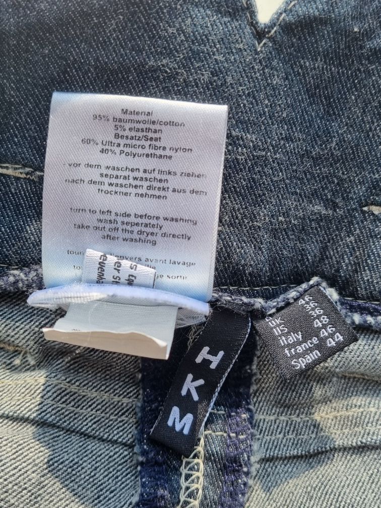 NOWE HKM spodnie do jazdy konnej bryczesy jeździecki denim pełny lej