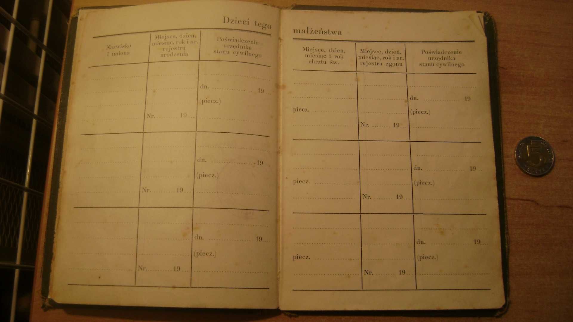 Starocie z PRL - Gdynia = Książka Rodzinna z 1935r. kompletna Oksywie