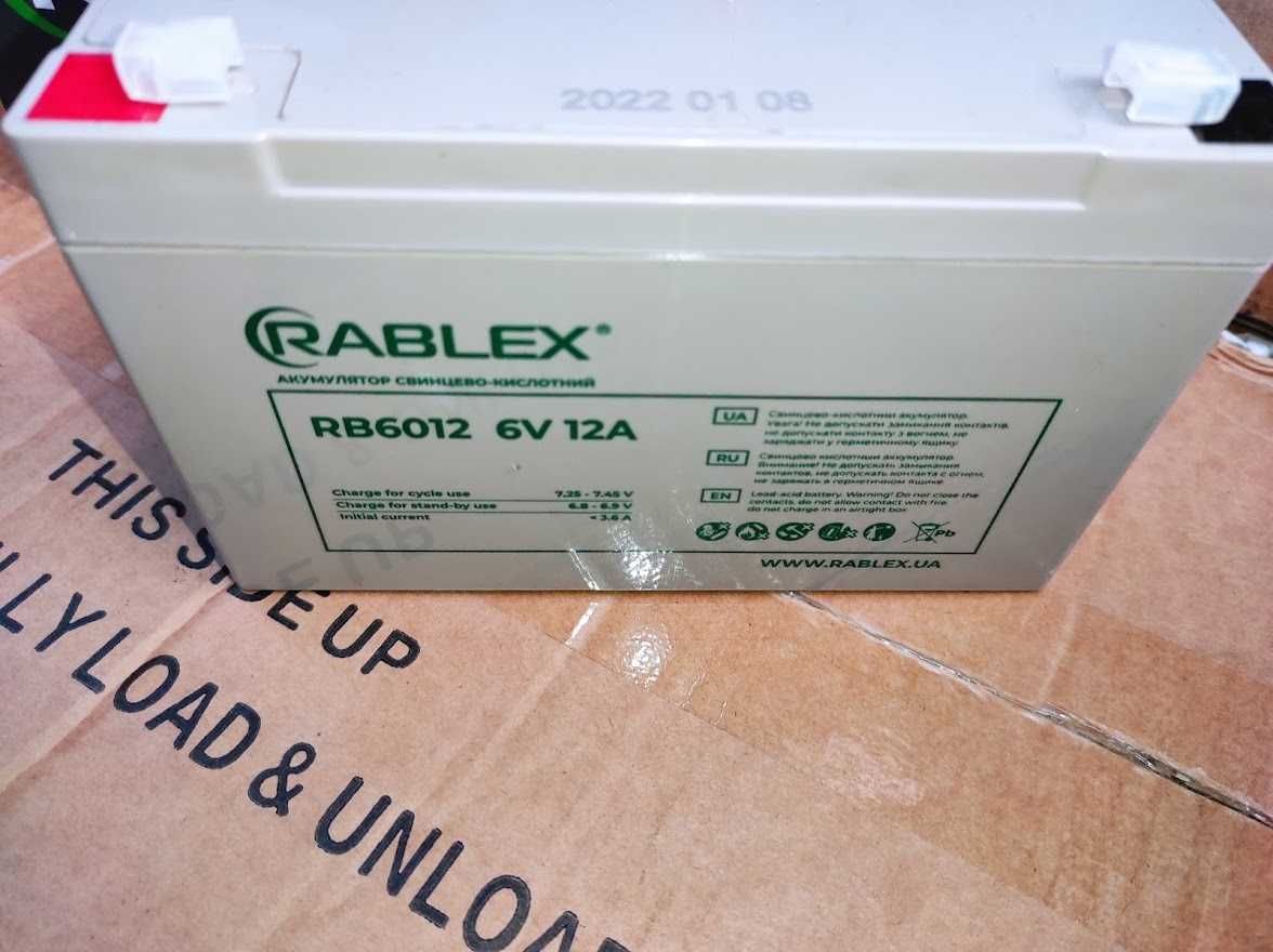 Rablex 6V 12A АКБ Аккумулятор 6 Вольт 12 Ампер BATTERY 6V 12A фонарика