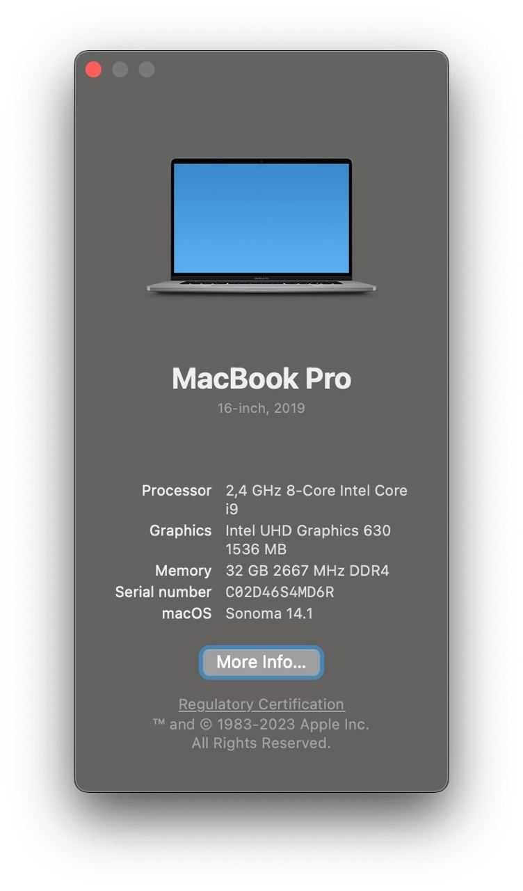 MacBook Pro 16" 2019,  32GB 512GB SSD