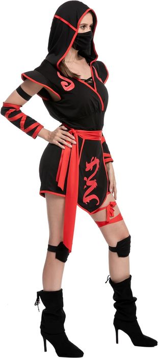 Kostium Ninja Assassin dla Kobiet, Czerwony S