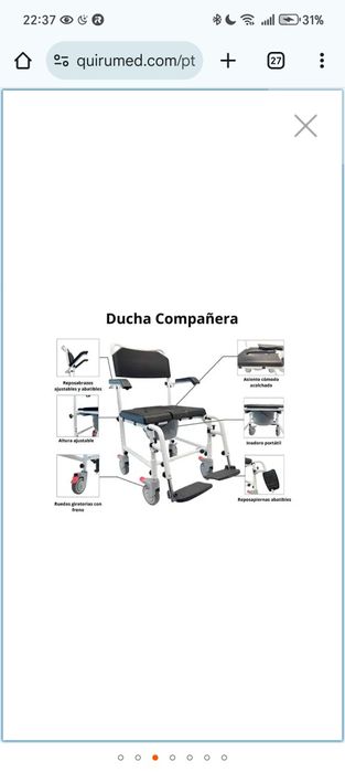 Cadeira Sanitária de duche impermeável pouco usada, excelente estado