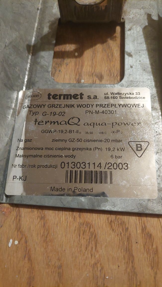 Zespół wodno gazowy do piecyka gazowego TERMET G19-02