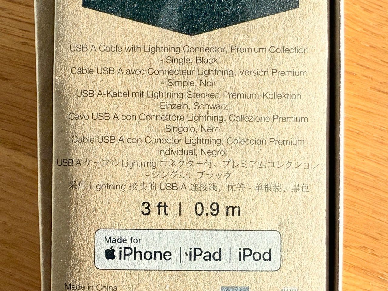 Cabo iPhone / iPad USB-A Lightning (MFi) 90cm NOVO (Selado!)